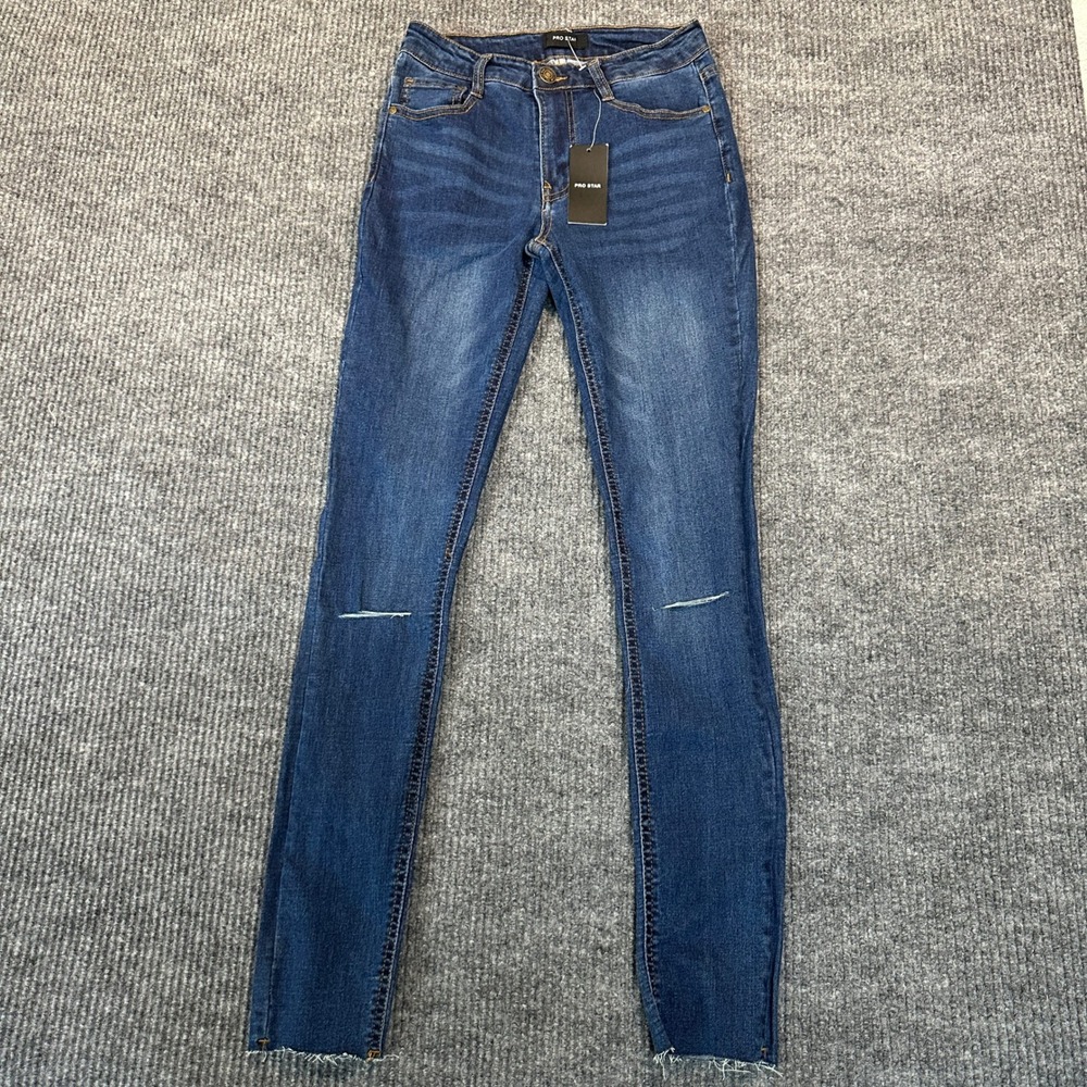 Pro Star PRO-87 Skinny Jeans Size 3 Light Navy Distressed Raw Hem Stretch